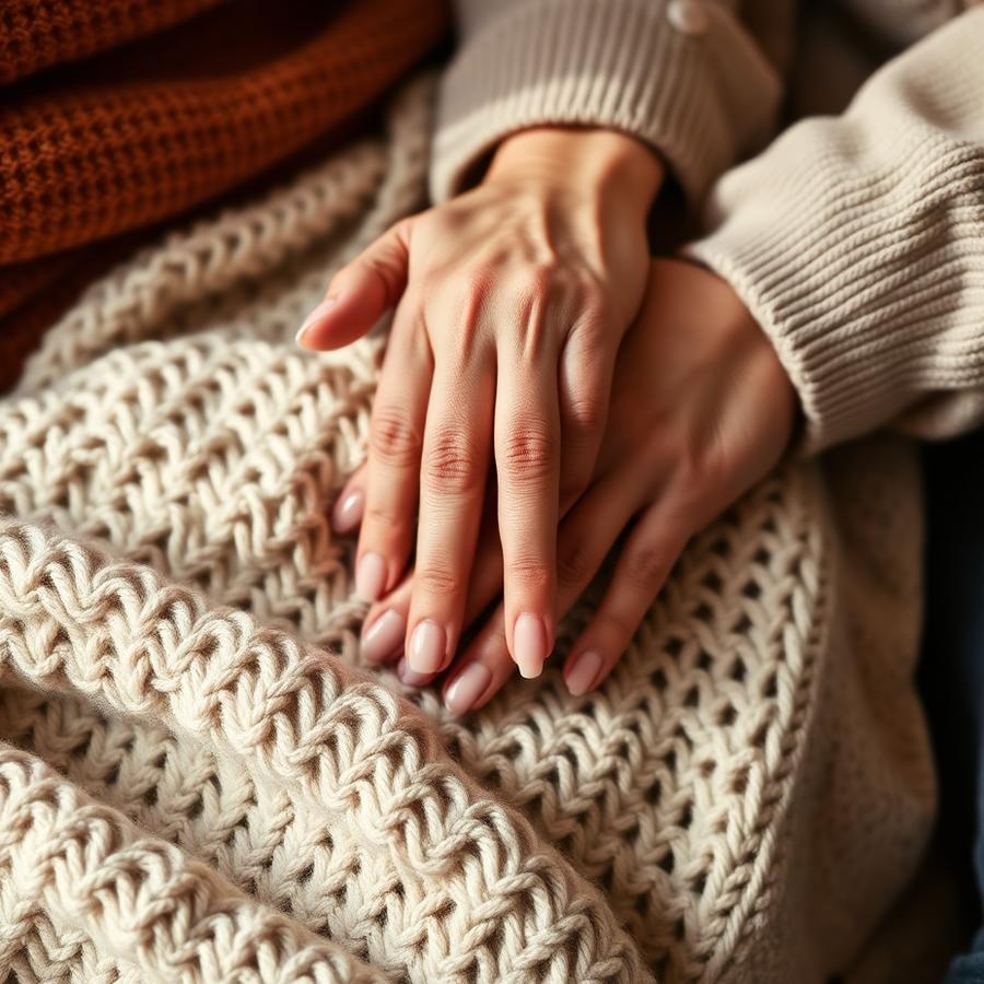 A caregiver's hand resting gently on the hand of an older adult